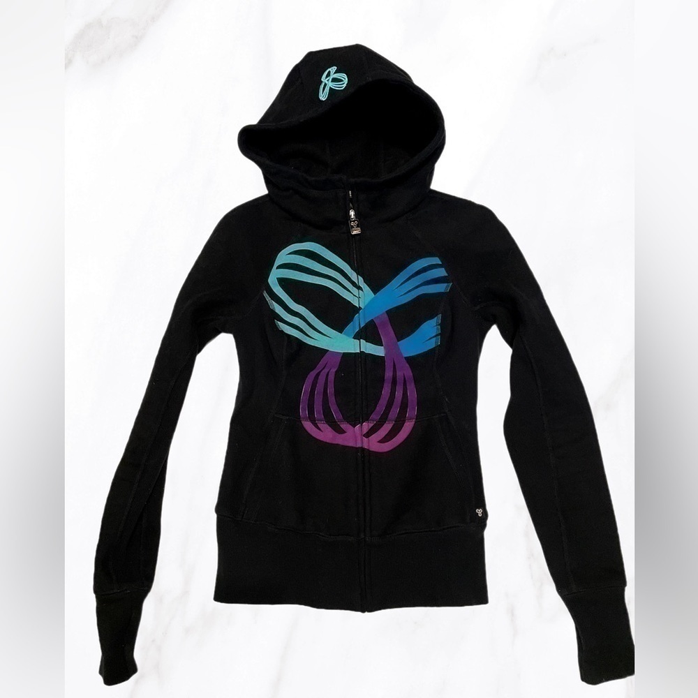TNA Aritzia Pacific logo black multicolored  zip-up  suede hoodie XS